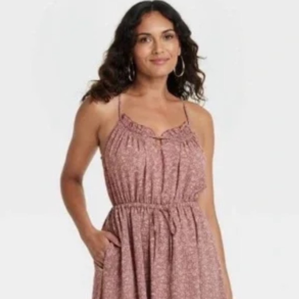 Universal Thread Women’s Dress Tie Waist Midi A Line Dress Mauve Floral NWT - Picture 2 of 6